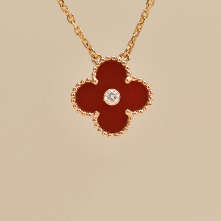 Second Hand Van Cleef & Arpels Alhambra 2011 Holiday Pendant Carnelian Diamond 18K Rose Gold