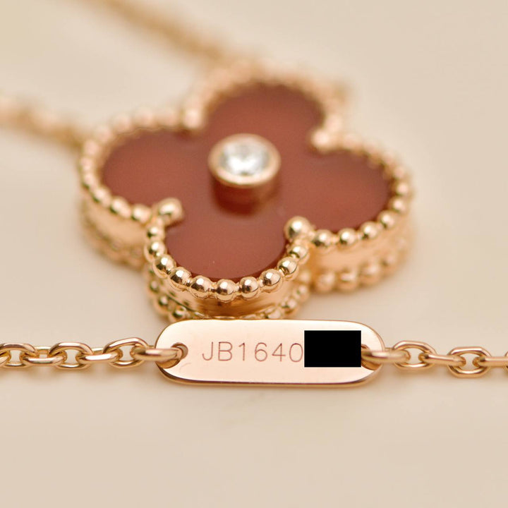 Preloved VCA Alhambra 2011 Holiday Pendant Carnelian Diamond 18K Rose Gold