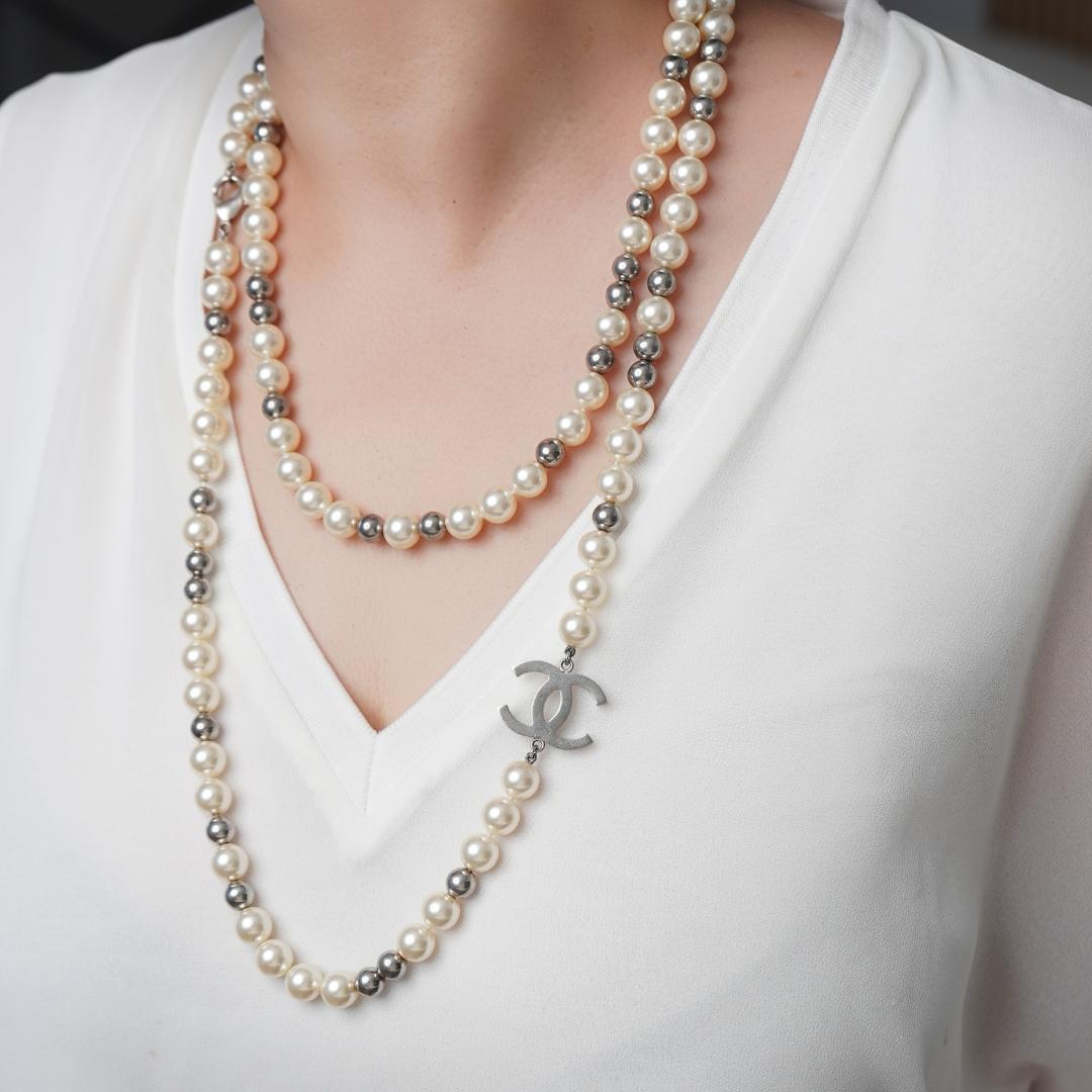 Chanel CC Sautoir Faux Pearl Long Chain Necklace
