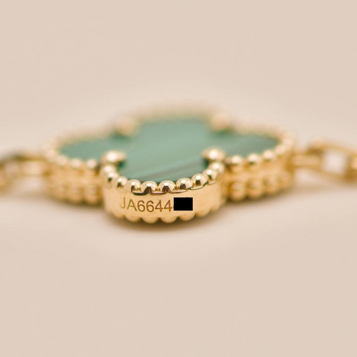 Authentic Van Cleef Vintage Alhambra 5 Motif Malachite Bracelet 18K Yellow Gold