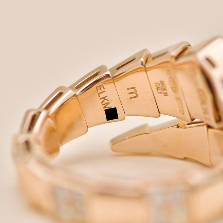 Preowned Authentic Bulgari Serpenti Viper One Coil Onyx & Diamond 18K Rose Gold Ring Size M