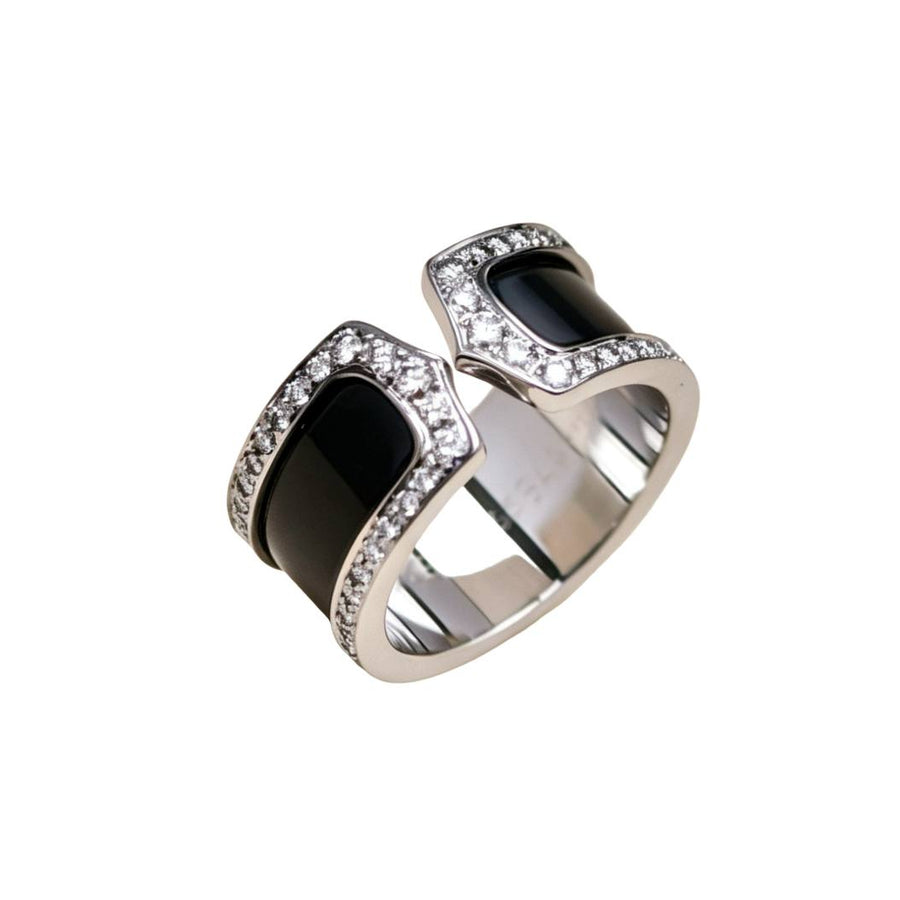 Authentic Preloved Full set Cartier C de Cartier Diamond Enamel Ring 18K white gold Size 55