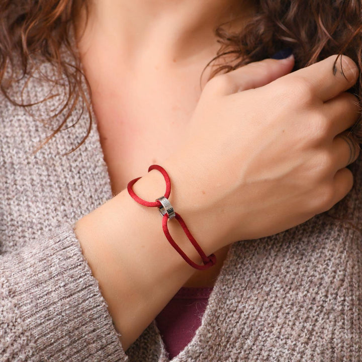 Second Hand Authentic Cartier Love Cord Bracelet 18K White Gold on Red Silk