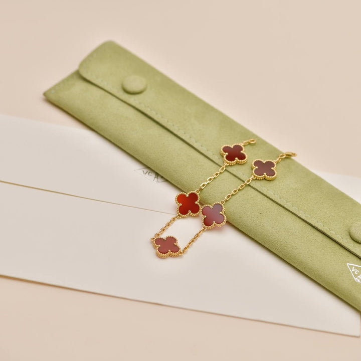 Van Cleef & Arpels Vintage Alhambra Carnelian 5 Motif Bracelet