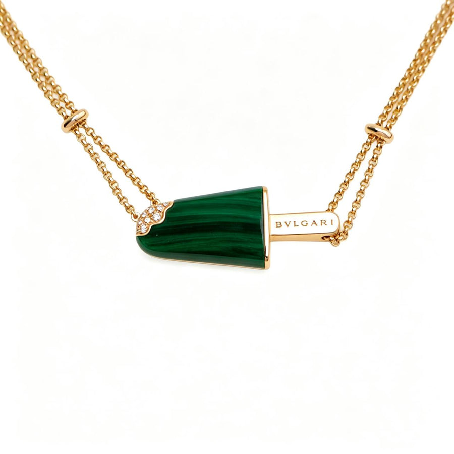 Preloved Authentic Bvlgari Gelati Malachite Diamond Pendant Necklace 18k Rose Gold
