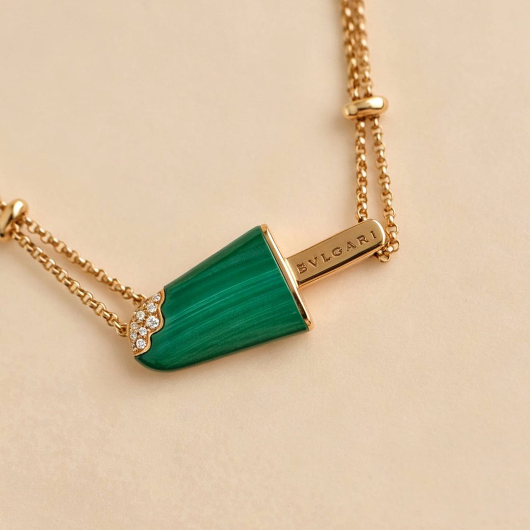 Preloved Bvlgari Gelati Malachite Diamond Pendant Necklace 18k Rose Gold