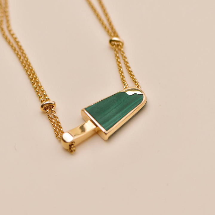 Second Hand Bvlgari Gelati Malachite Diamond Pendant Necklace 18k Rose Gold