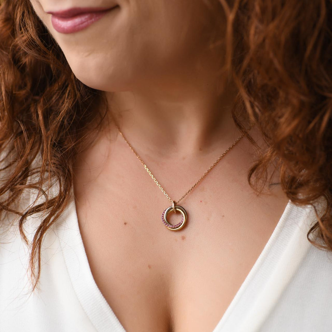 Authentic Cartier Trinity Pendant Necklace 18K Tri-color Gold with Pavé Pink Sapphires