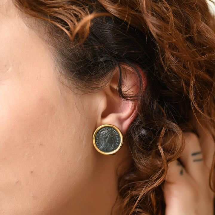 Preloved Authentic Bvlgari Monete Ancient Bronze Coin Earrings 18K Yellow Gold