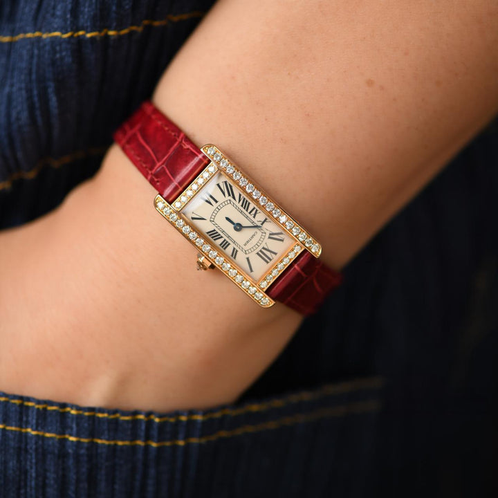 Preloved Cartier Tank Américaine Small Model Diamond 18K Rose Gold Ladies Watch WB707931