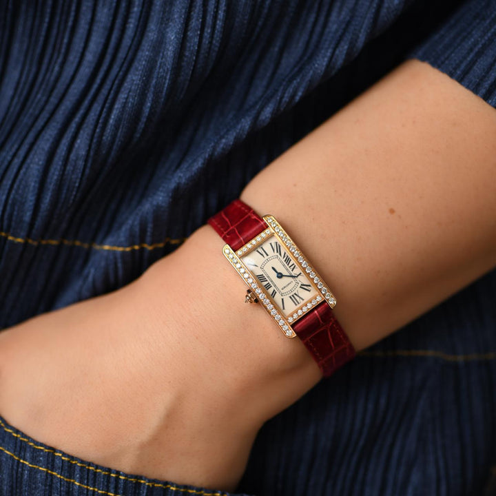 Authentic Cartier Tank Américaine Small Model Diamond 18K Rose Gold Ladies Watch WB707931