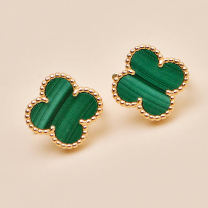 Preloved Authentic Van Cleef Vintage Alhambra Malachite Earrings 18K Yellow Gold