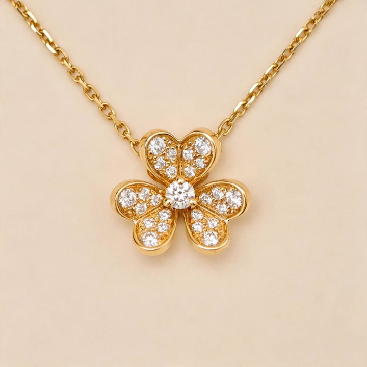 Second Hand Authentic Van Cleef & Arpels Frivole Pavé Diamonds 18K Yellow Gold Pendant