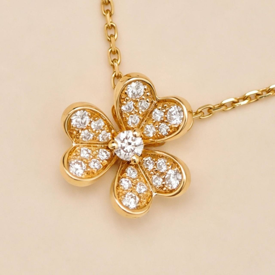 Authentic Van Cleef & Arpels Frivole Pavé Diamonds 18K Yellow Gold Pendant