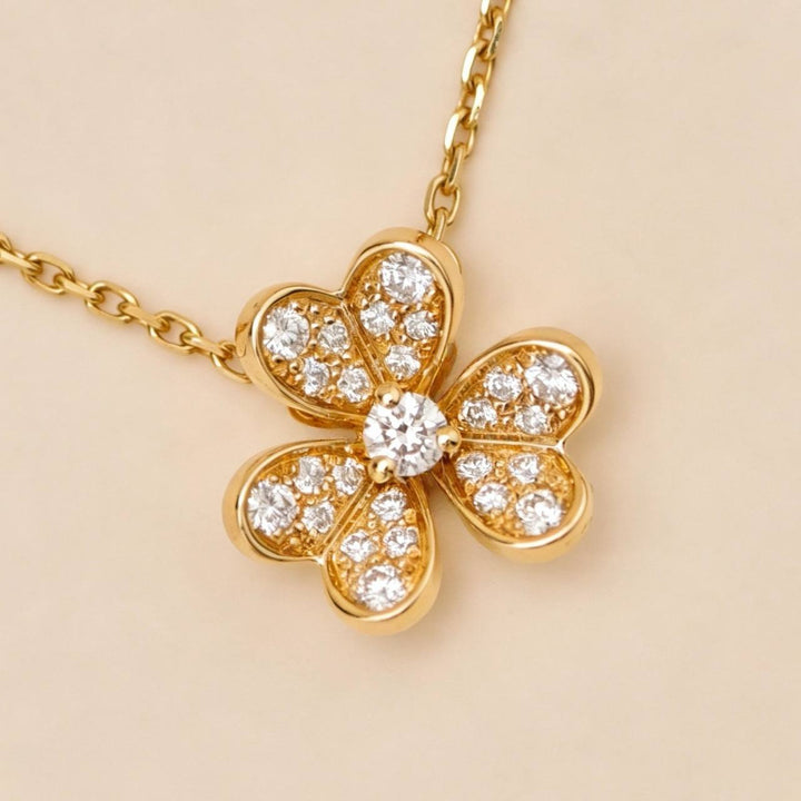 Preloved Authentic Van Cleef Frivole Pavé Diamonds 18K Yellow Gold Pendant