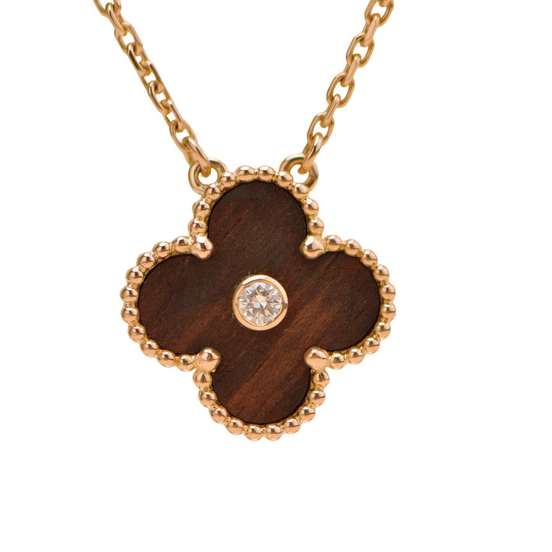 Preloved Authentic Van Cleef & Arpels Alhambra 2017 Holiday Pendant Necklace Bullseye Diamond