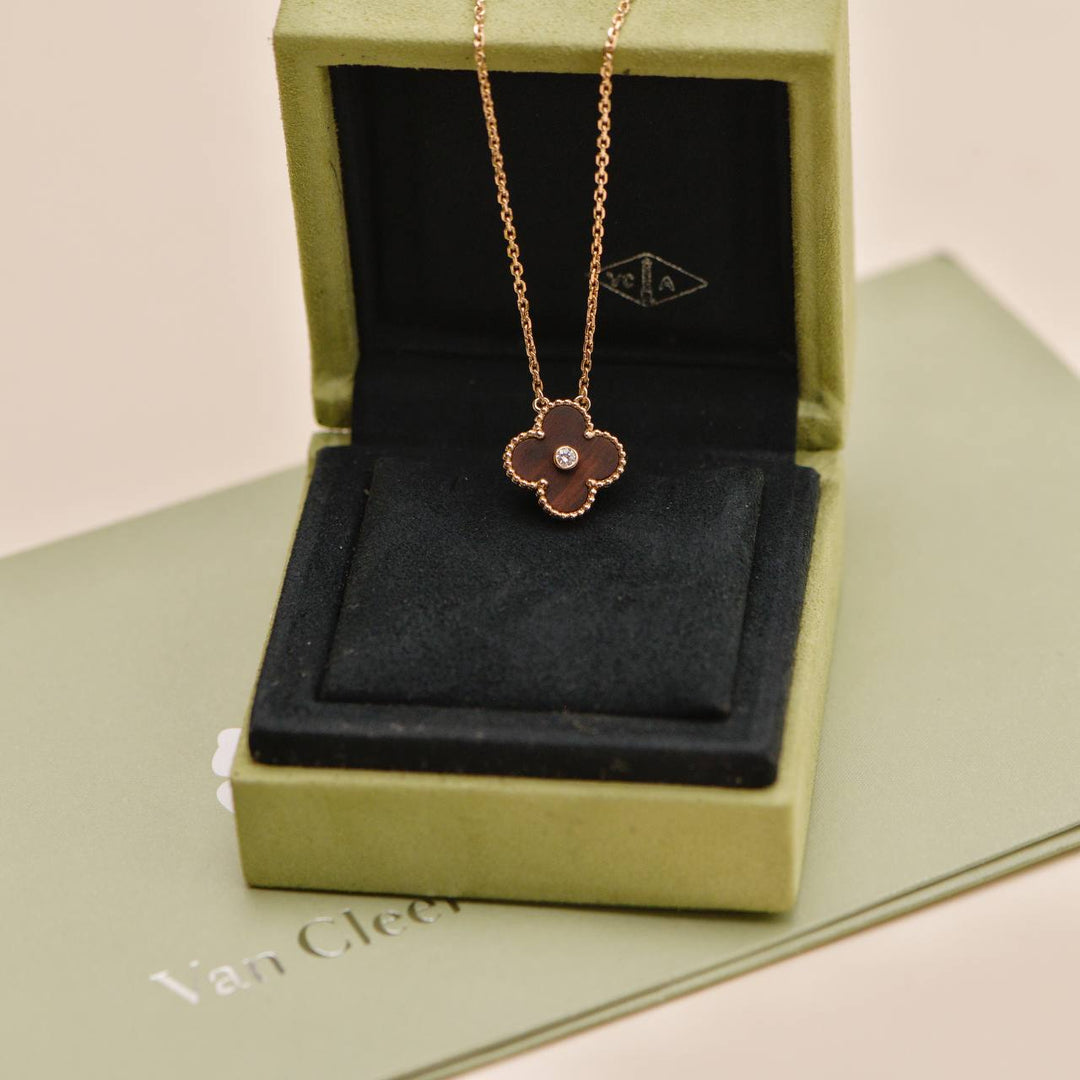 Preowned Authentic Van Cleef & Arpels Alhambra 2017 Holiday Pendant Necklace Bullseye Diamond