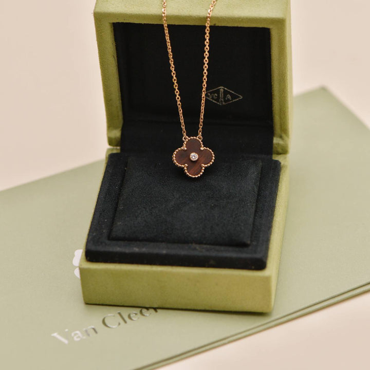 Preowned Authentic Van Cleef & Arpels Alhambra 2017 Holiday Pendant Necklace Bullseye Diamond