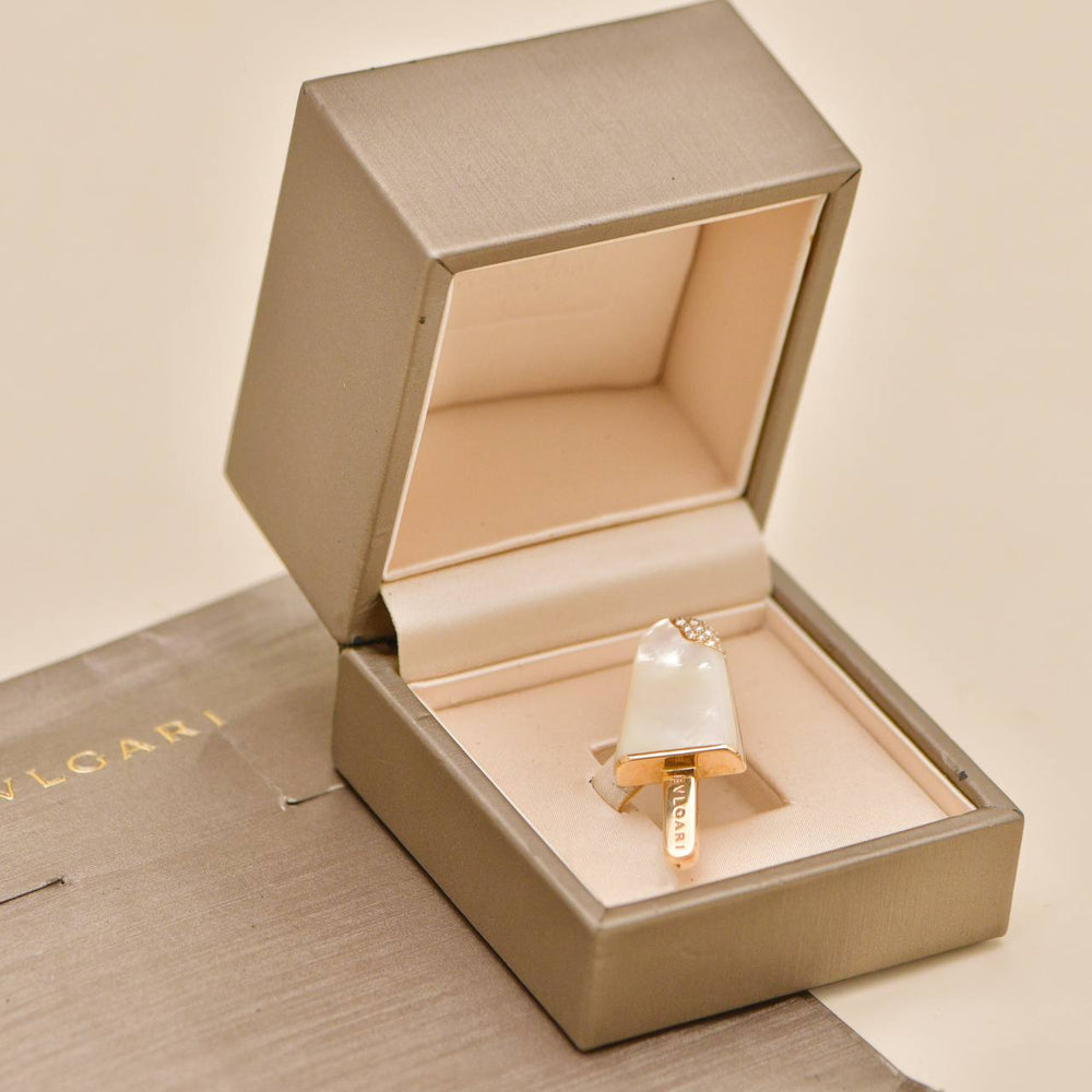 Preowned Authentic Bvlgari Gelati Brooch with Pavé Diamonds and Mother-of-Pearl 18k Rose Gold