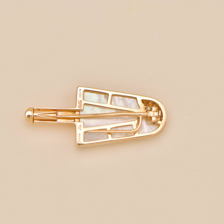 Authentic Bvlgari Gelati Brooch with Pavé Diamonds and Mother-of-Pearl 18k Rose Gold