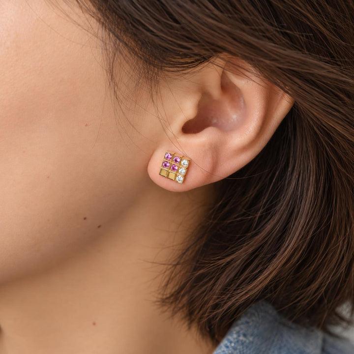 Second Hand Cartier Lanieres Earrings Diamond Pink Sapphire 18K Yellow Gold