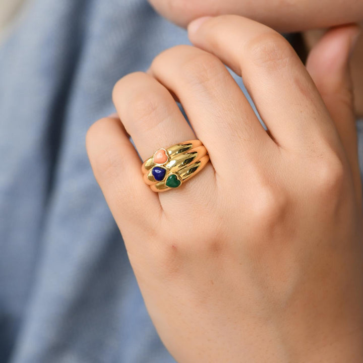 Preloved Authentic Van Cleef Vintage Gem Set Heart Ring 18K Yellow Gold Size 55