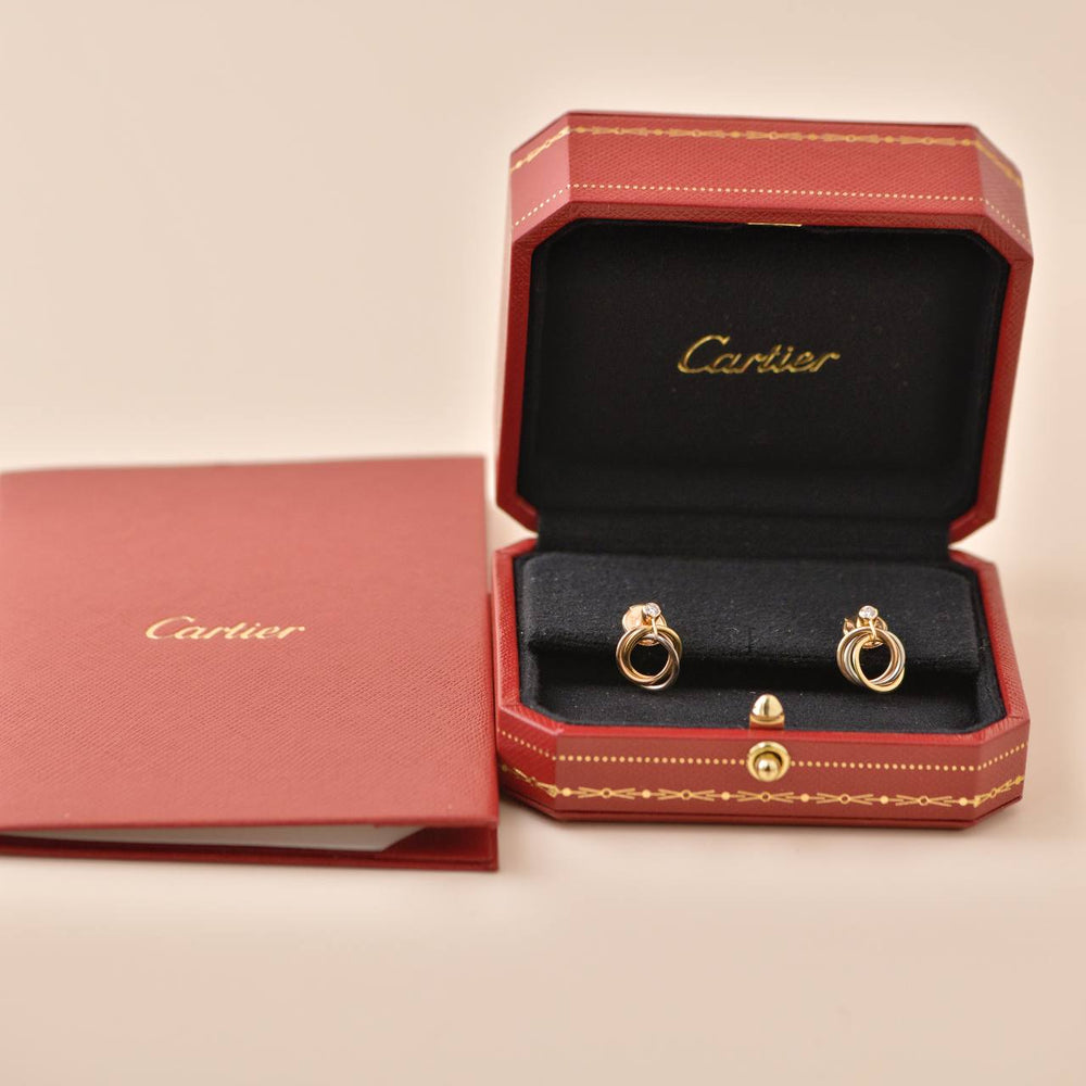 Preowned Cartier Trinity Diamond 18K Gold Stud Earrings