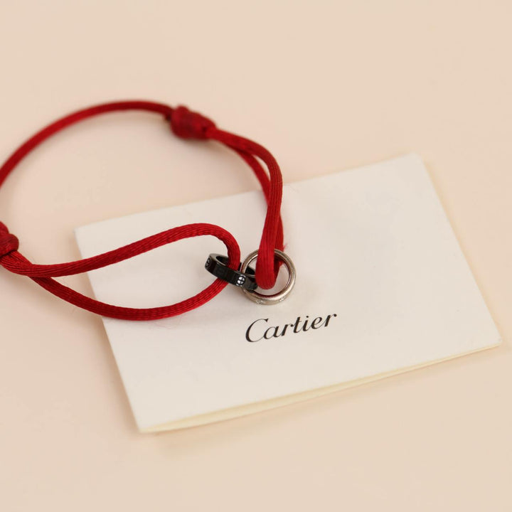 Second Hand Cartier Love Diamond and Ceramic 18K White Gold Red Cord Bracelet
