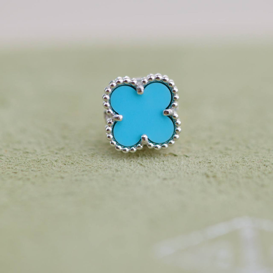 Preloved Van Cleef Sweet Alhambra Turquoise 18K White Gold Earrings