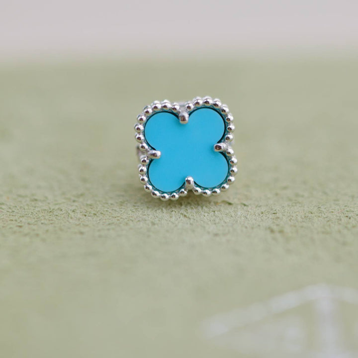 Preloved Van Cleef Sweet Alhambra Turquoise 18K White Gold Earrings