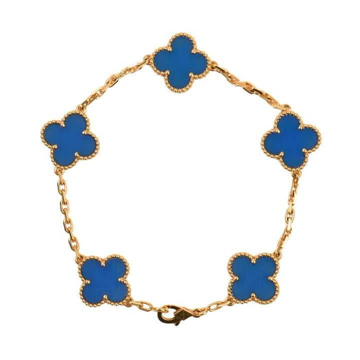 Preloved Van Cleef & Arpels Vintage Alhambra Blue Agate 18K Yellow Gold Bracelet