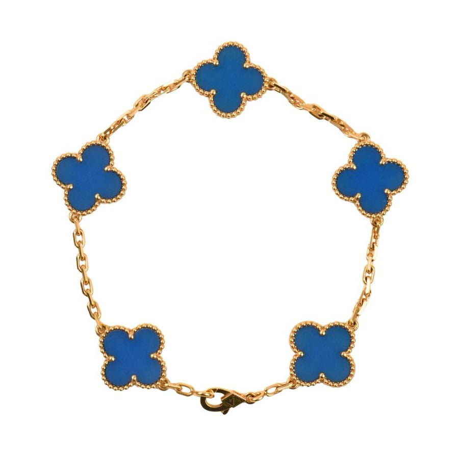 Preloved Van Cleef & Arpels Vintage Alhambra Blue Agate 18K Yellow Gold Bracelet