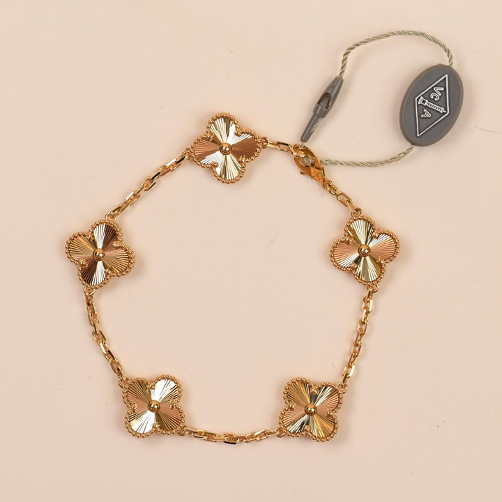 Van Cleef & Arpels Vintage Alhambra Guilloché 5 Motifs Bracelet 18K Yellow Gold