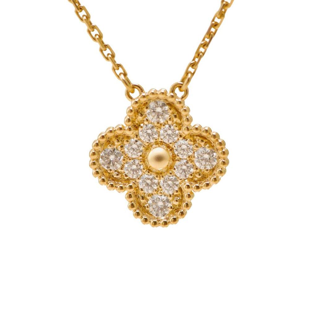 Authentic Preloved Van Cleef & Arpels Vintage Alhambra Necklace Pavé Diamond 18K Yellow Gold