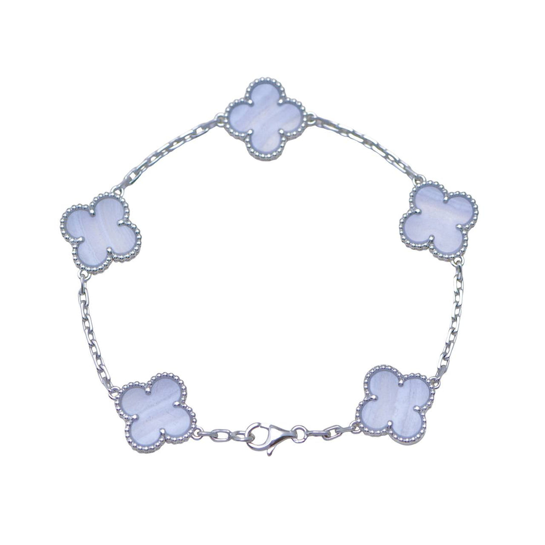 Preowned Full set Authentic Van Cleef Vintage Alhambra Chalcedony 5 Motif Bracelet