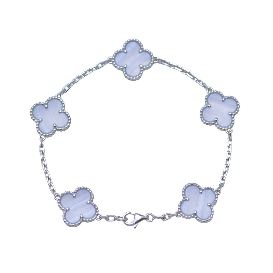 Preowned Full set Authentic Van Cleef Vintage Alhambra Chalcedony 5 Motif Bracelet