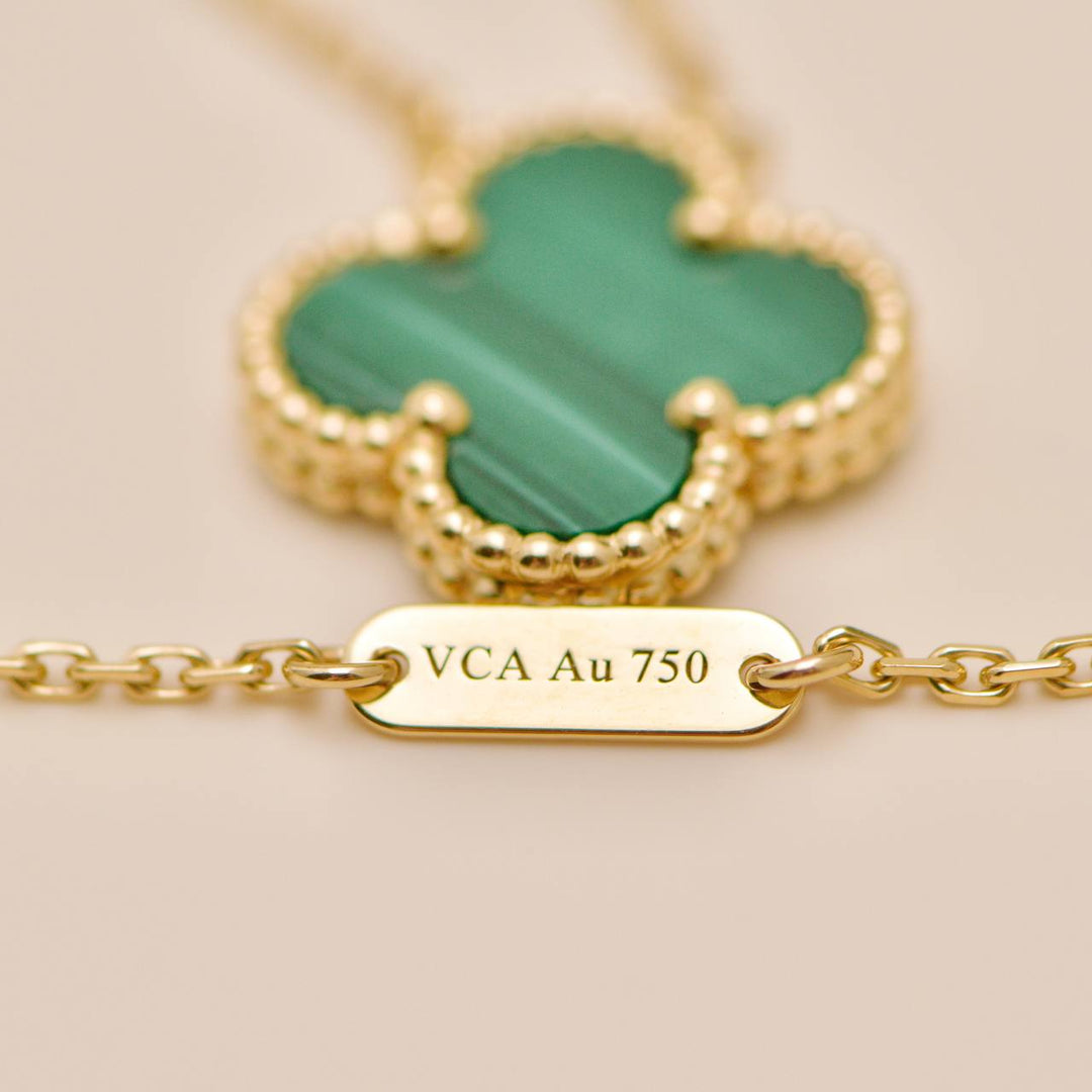 Preloved Authentic Full set Van Cleef Vintage Alhambra Malachite Necklace 18K Yellow Gold