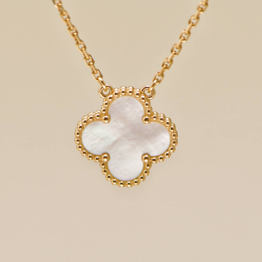 Authentic Preowned Full set Van Cleef Vintage Alhambra Mother of pearl Necklace 18K Yellow Gold