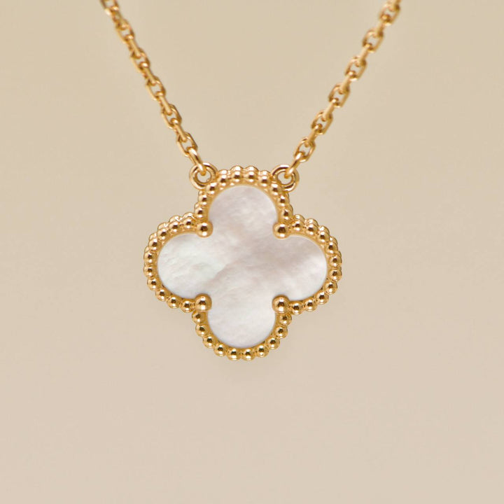 Authentic Preowned Full set Van Cleef Vintage Alhambra Mother of pearl Necklace 18K Yellow Gold