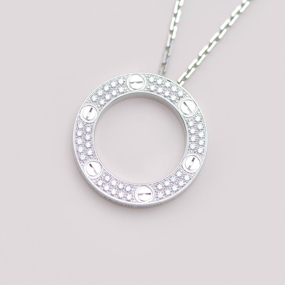 Used Authentic Cartier Love Pavé Diamond 18K White Gold Necklace