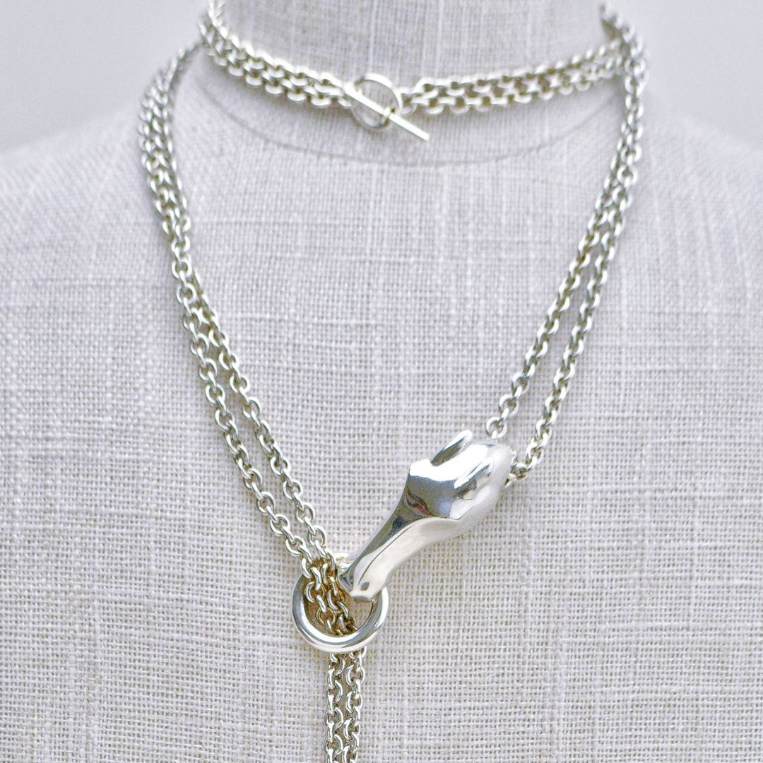 Authentic Preowned Hermès Galop Horse Motif Silver Necklace Large Model