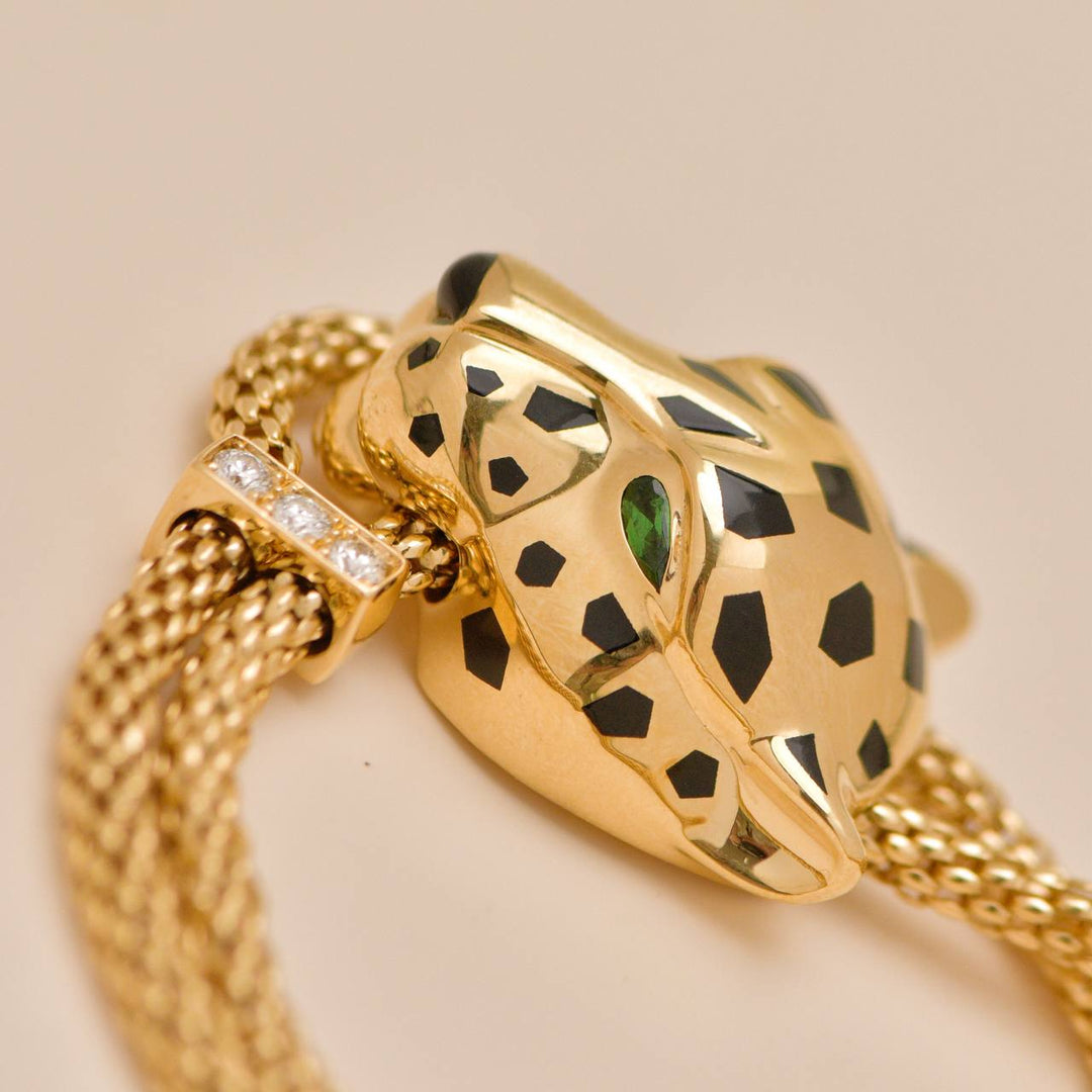 Used Authentic Cartier Panthère Bracelet with Lacquer and Tsavorite Garnets 18K Yellow Gold