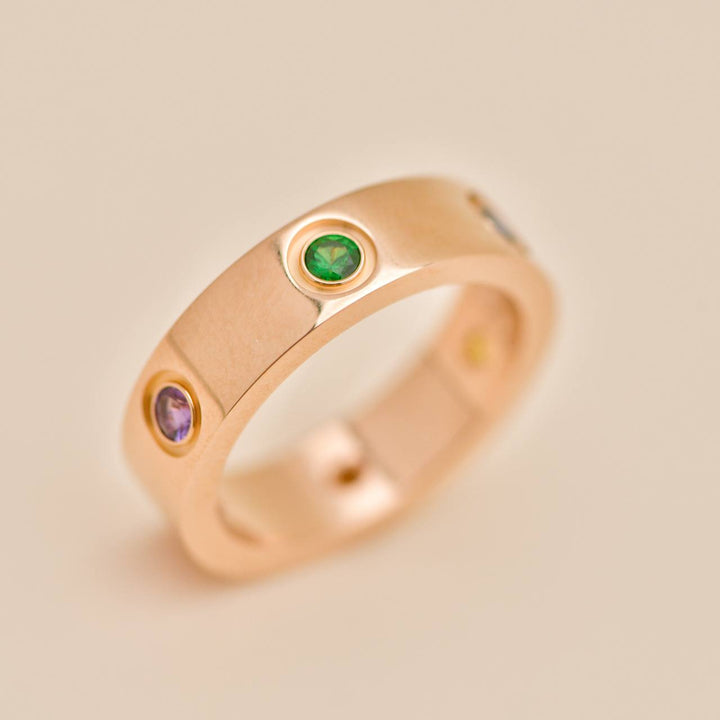 Cartier Love Rainbow Multi Gem 18K Rose Gold Ring Size 55