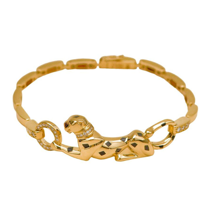 Preowned Authentic Full set Cartier Panthère Bracelet Diamond and Tsavorite 18K Yellow Gold
