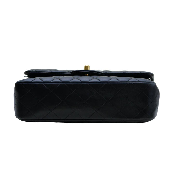 Used Authentic Chanel Small Classic Double Flap Lambskin Black Quilted Bag