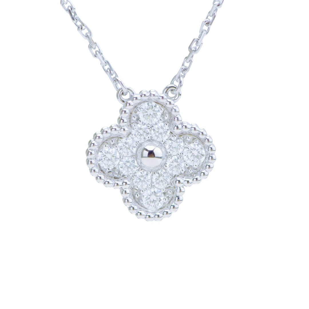 Preloved Authentic Van Cleef & Arpels Vintage Alhambra Pavé Diamond Pendant 18K White Gold