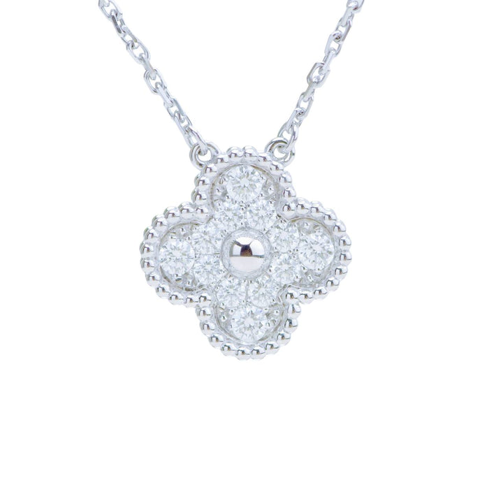 Preloved Authentic Van Cleef & Arpels Vintage Alhambra Pavé Diamond Pendant 18K White Gold
