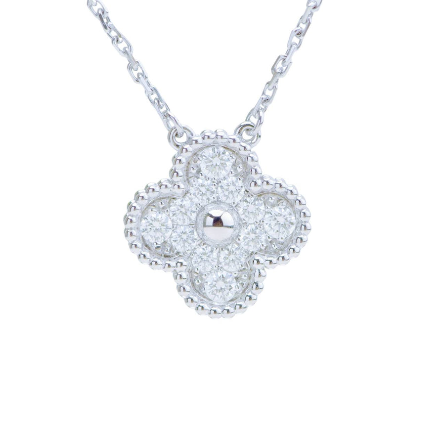 Preloved Authentic Van Cleef & Arpels Vintage Alhambra Pavé Diamond Pendant 18K White Gold