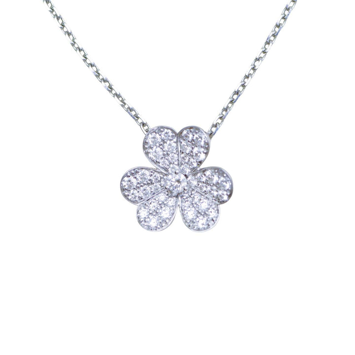 Preloved Authentic Full set Van Cleef & Arpels Frivole Pavé Diamonds 18K White Gold Pendant Small Model