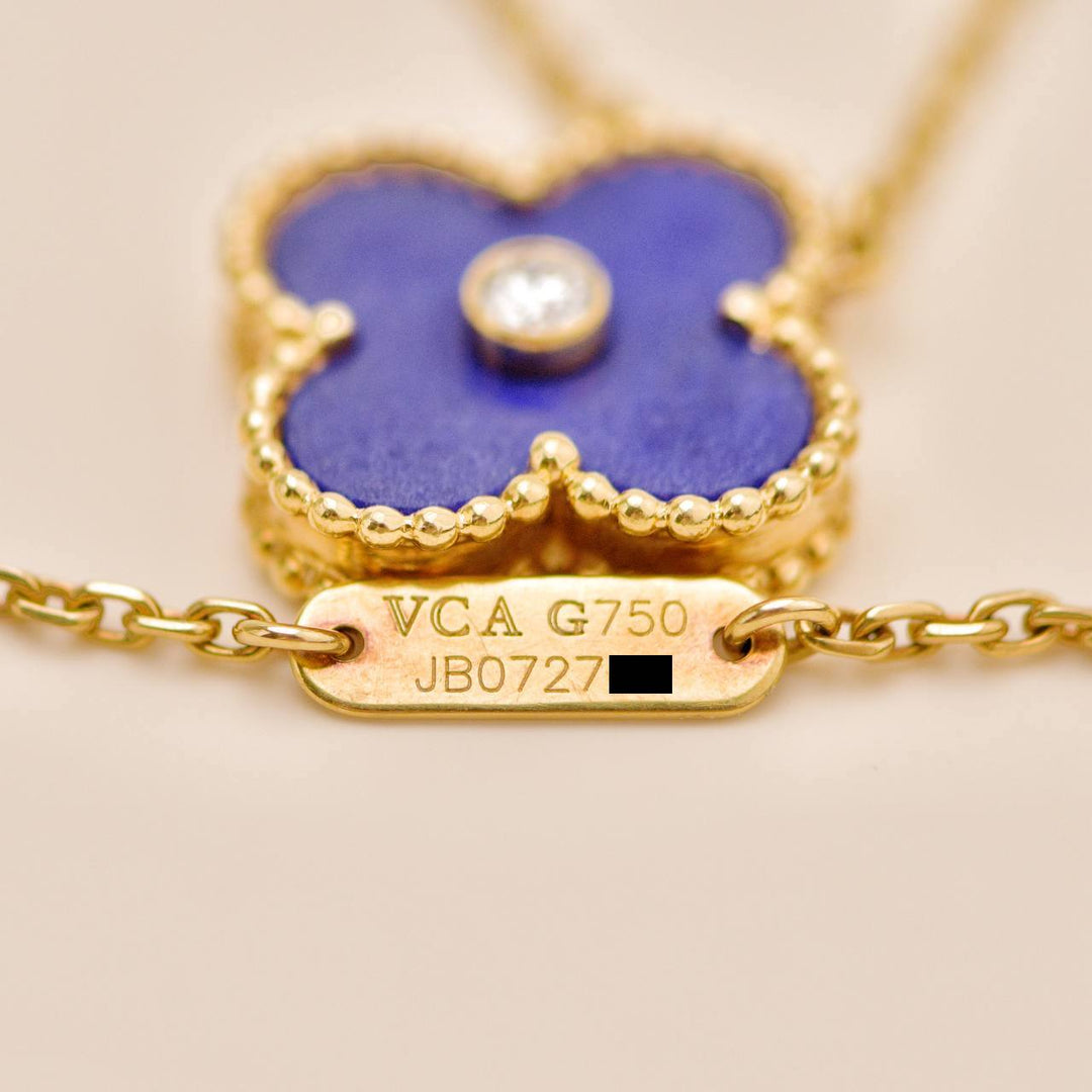 Used Preloved Authentic Van Cleef 2010 Holiday Pendant Lapis Lazuli Diamond 18K Yellow Gold